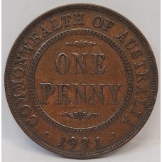 AUSTRALIA 1931 . ONE 1 PENNY . DROPPED 1